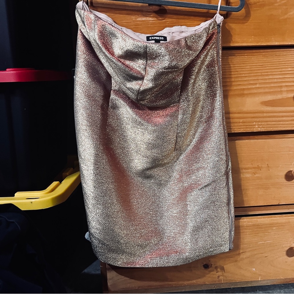 Strapless gold sparkling dress